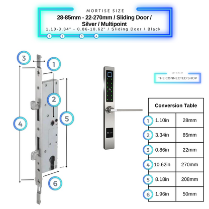 Smart Door Lock Sleek - Silver - 28-85mm (22x270mm) Sliding Door Multipoint