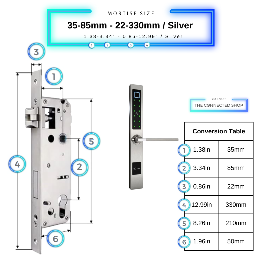 Smart Door Lock Sleek - Silver - 35-85mm (22x330mm)