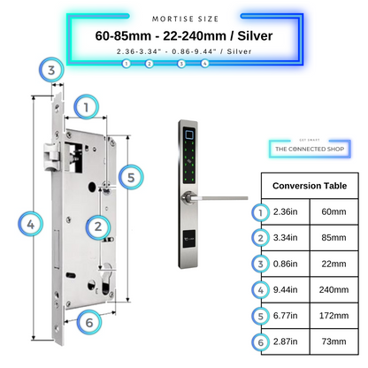 Smart Door Lock Sleek - Silver - 60-85mm (22x240mm)