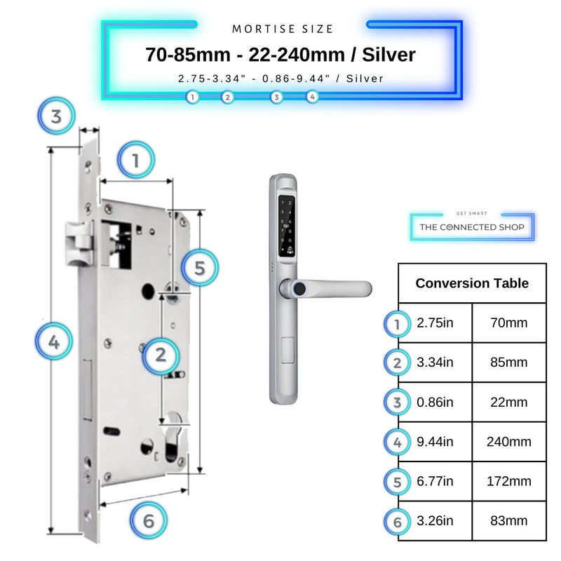 Smart Door Lock Slim - 70-85mm (22x240mm) - Silver -