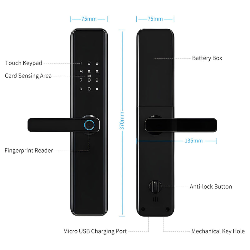 Smart Door Lock Thick Black Info