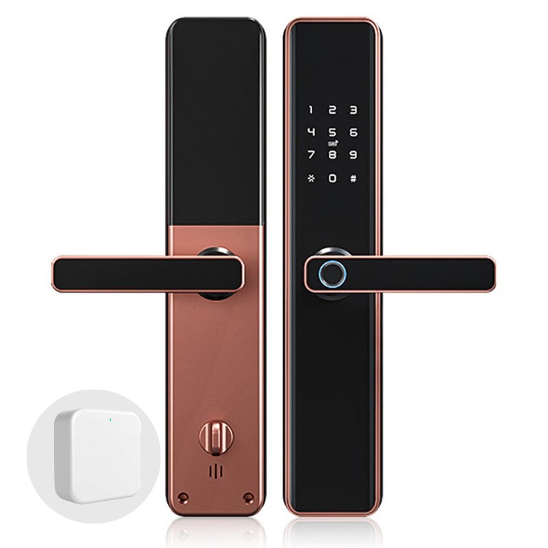 Smart Door Lock Thick - No Mortise - Red Bronze - With WiFi Gateway