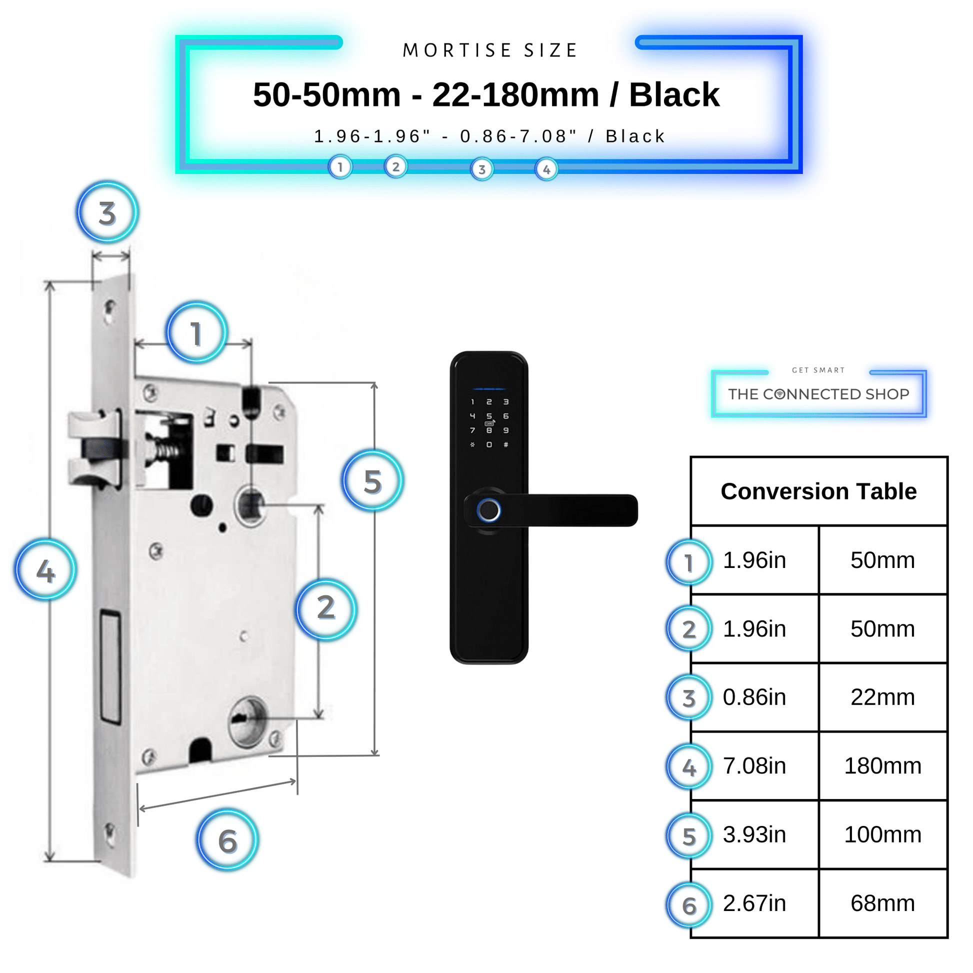 Smart Door Lock XL - 50-50mm (22x180mm) - Black