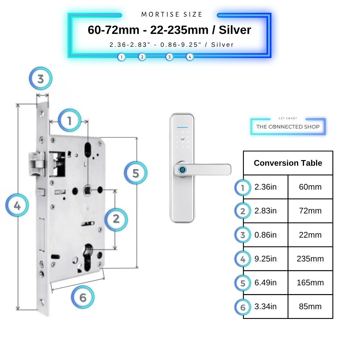Smart Door Lock XL - 60-72mm (22x235mm - Silver