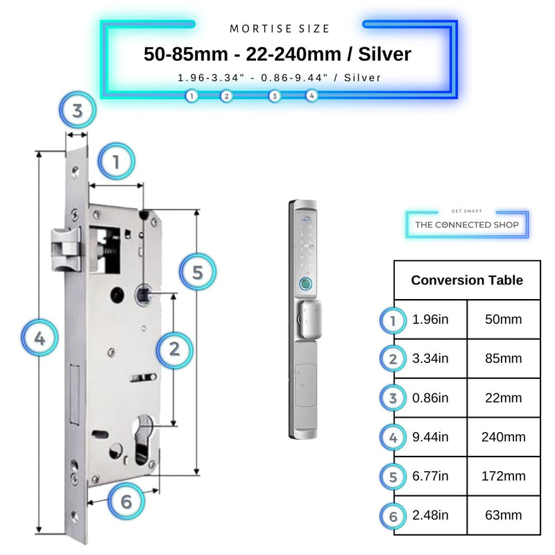 Swing Door Smart Lock Knob - 50-85mm (22x240mm) - Silver - Without Gateway