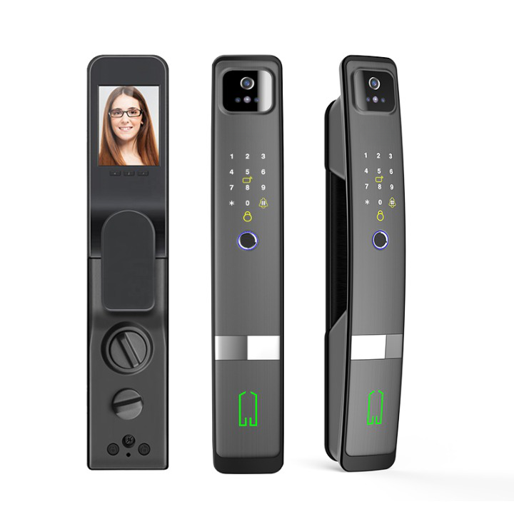 Black 3D Face Recognition Smart Door Lock handles
