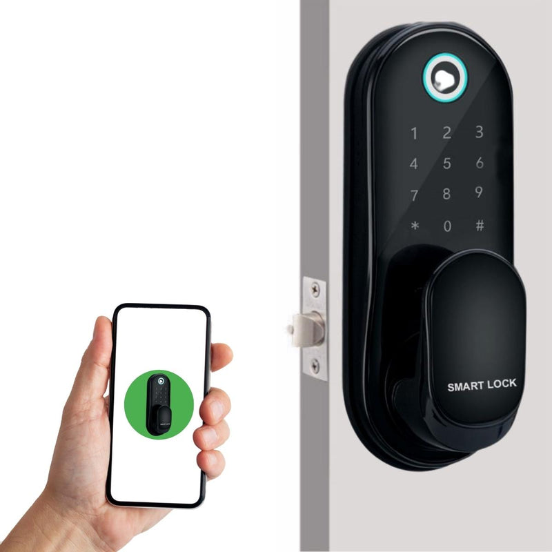 Mobile app black Deadbolt Smart Pad Door Lock