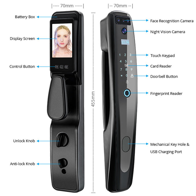 Face Recognition Smart Door Lock with Camera, Fingerprint, Wifi and Mobile App Camera Door Lock and Fingerprint Door Lock