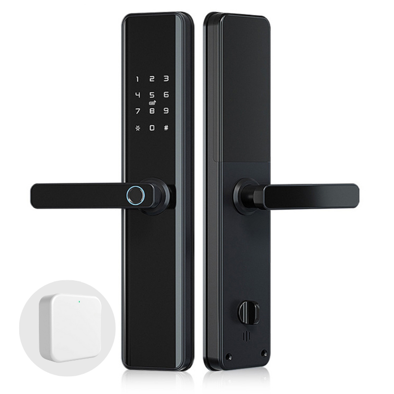 No mortise black Smart Door Lock Thick with wifi gateway